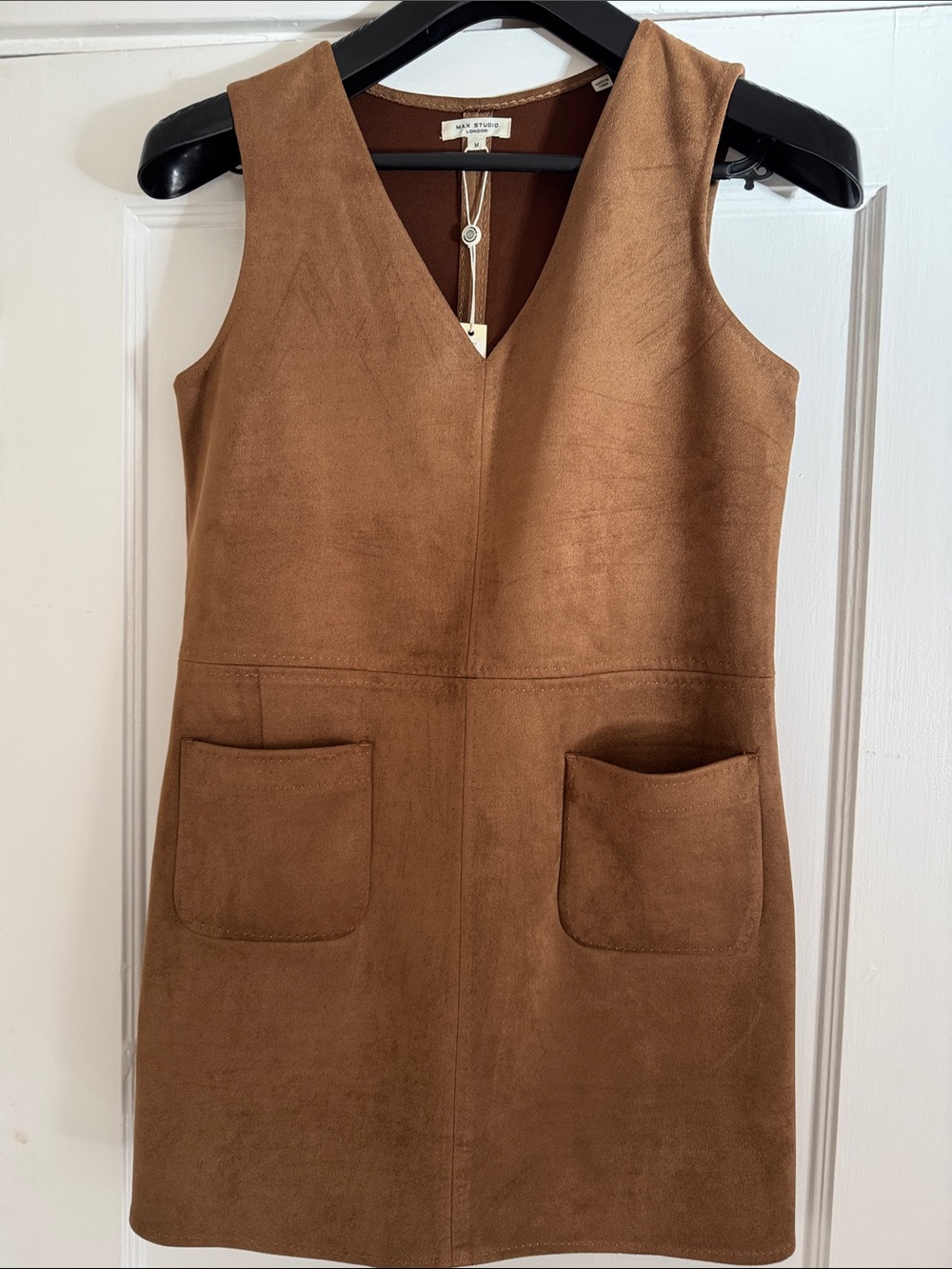 Max Studio Brown Suede V-Neck Pocket Shift Dress
